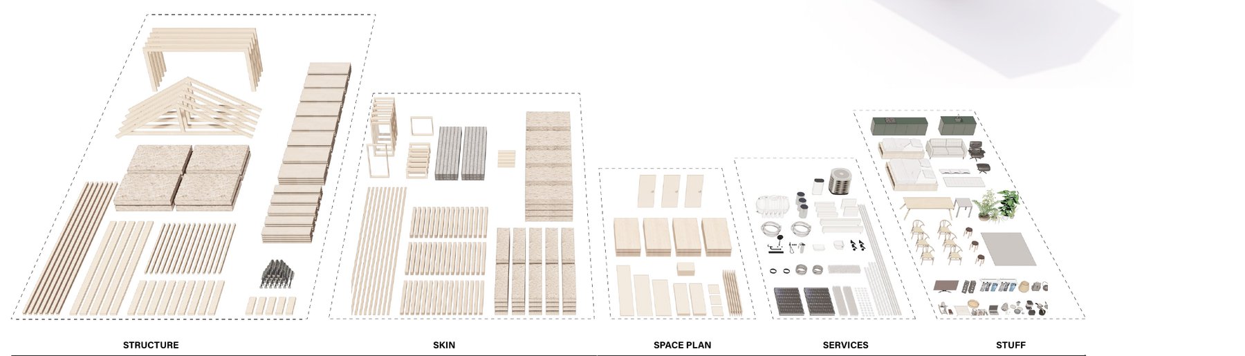 All components of a house laid out by layer